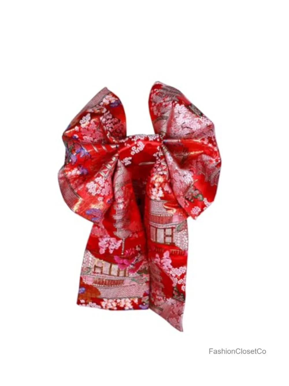 Vintage Jacquard Obi Belt with Pre-Tied Bow, Kimono Accessory